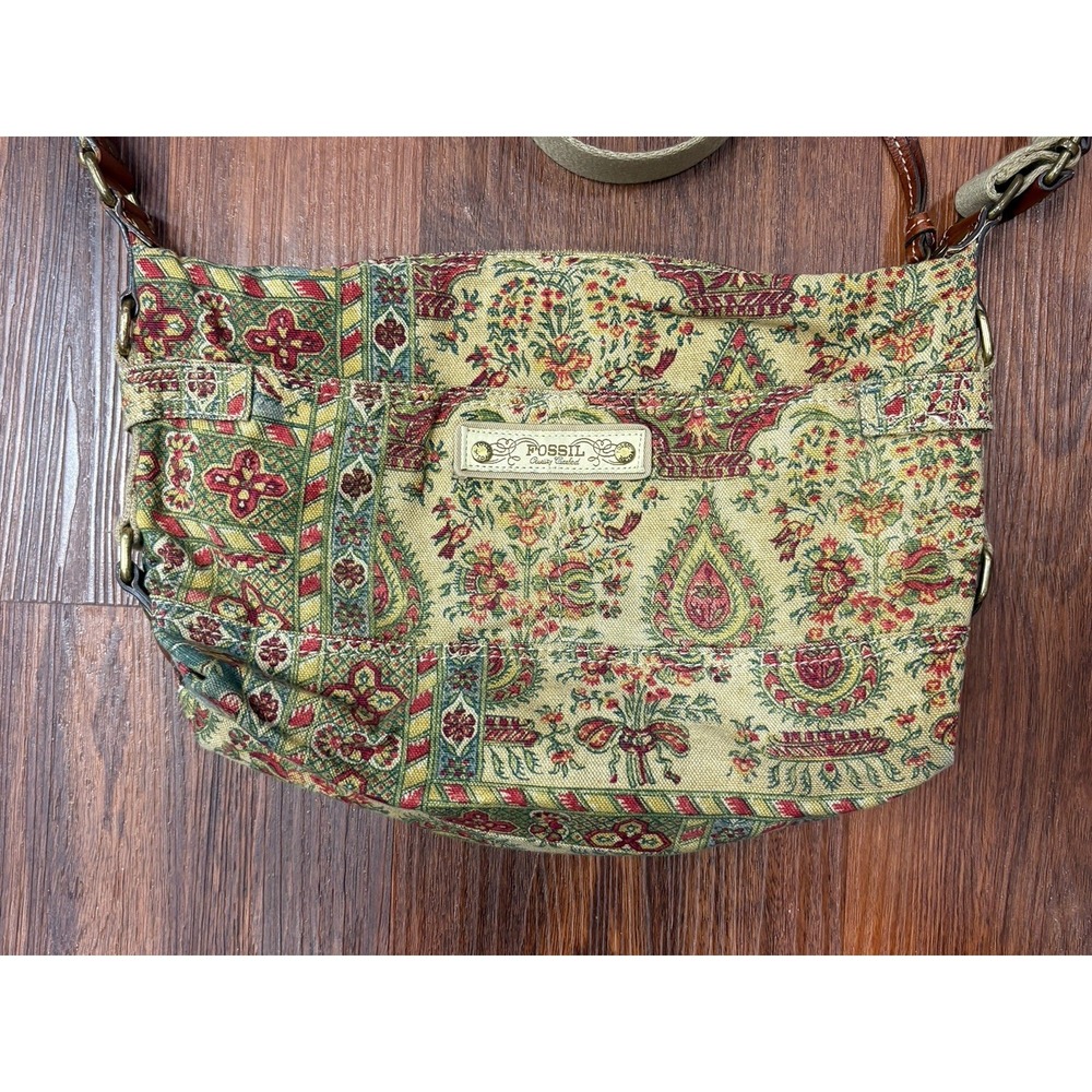 Fossil Medium Canvas Floral Shoulder Crossbody Bag Adjustable Vintage READ! - Picture 3 of 16